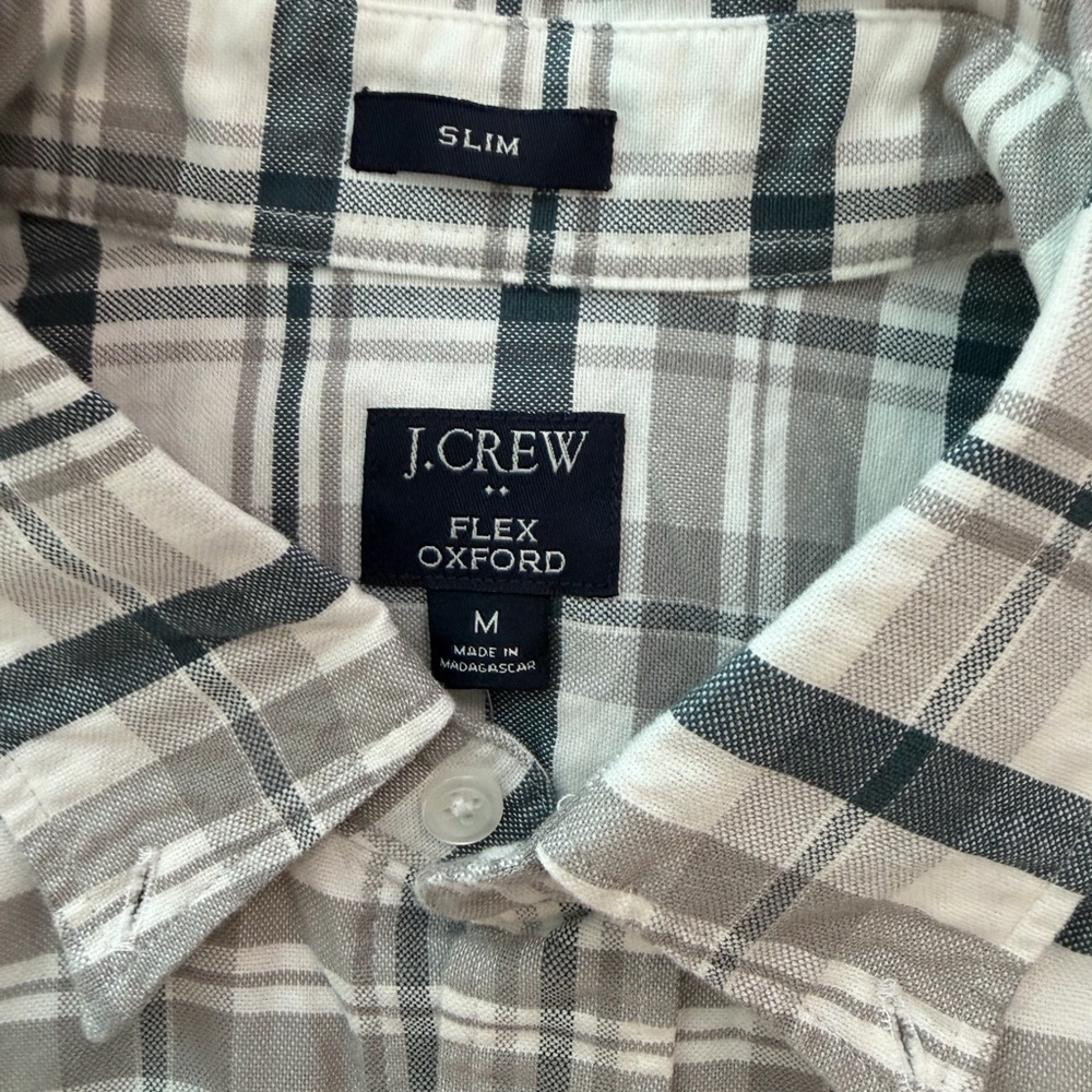 J. Crew Men's Blue and Gray Slim Fit Plaid light flannel Oxford shirt. - Picture 4 of 5